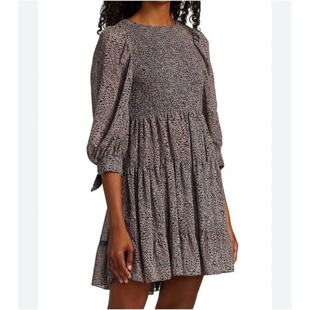 Cinq A Sept Anabelle Smocked Open Tie Back Mini Dress Sz 4